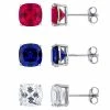 Stella Grace Sterling Silver Lab-Created Ruby, Lab-Created Blue & White Sapphire 3-Piece Stud Earring Set