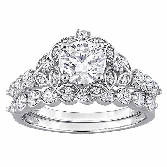 Stella Grace Sterling Silver 1 3/5 Carat T.W. Lab-Created Moissanite Halo Engagement Ring Set 1 Stella Grace Sterling Silver 1 3/5 Carat T.W. Lab-Created Moissanite Halo Engagement Ring Set