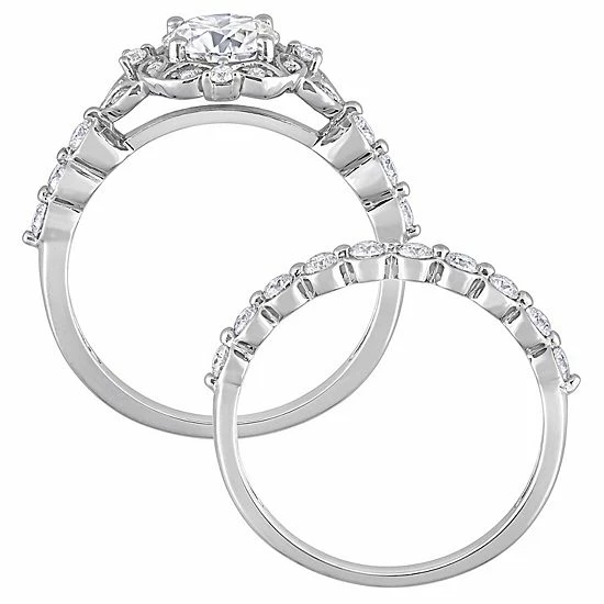 Stella Grace Sterling Silver 1 3/5 Carat T.W. Lab-Created Moissanite Halo Engagement Ring Set 3 Stella Grace Sterling Silver 1 3/5 Carat T.W. Lab-Created Moissanite Halo Engagement Ring Set - Image 3