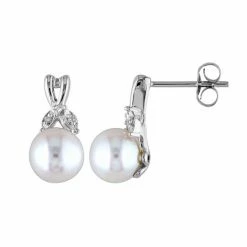 Stella Grace 10k White Gold Diamond Accent & Freshwater Cultured Pearl Earrings