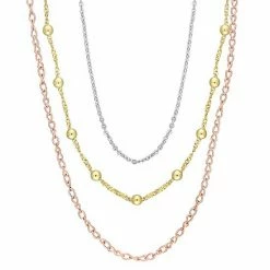 Stella Grace Tri-Tone Sterling Silver Multistrand Chain Necklace