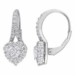 Stella Grace Sterling Silver 2 Carat T.W. Lab-Created Moissanite Heart Halo Leverback Earrings