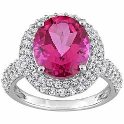 Stella Grace Sterling Silver Pink Topaz & Lab Created White Sapphire Halo Ring