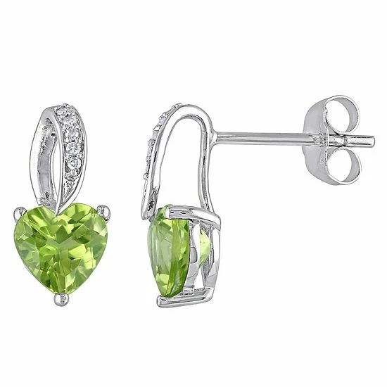 Stella Grace 10k White Gold Peridot & Diamond Accent Heart Shaped Earrings 1 Stella Grace 10k White Gold Peridot & Diamond Accent Heart Shaped Earrings