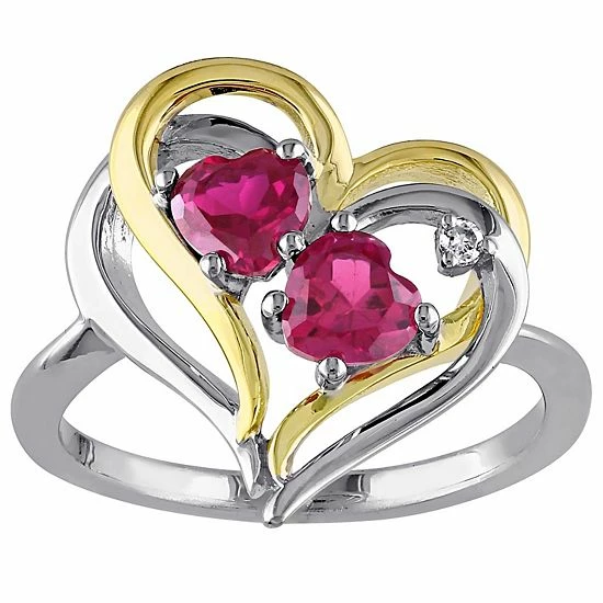 Stella Grace 2-Tone Silver Lab Created Ruby & Diamond Accent Double Heart Ring 1 Stella Grace 2-Tone Silver Lab Created Ruby & Diamond Accent Double Heart Ring