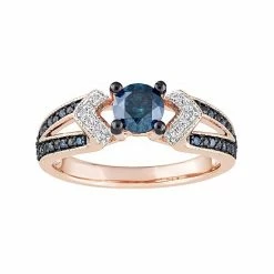 Stella Grace 10k Rose Gold 3/4 Carat T.W. Blue & White Diamond Split Shank Ring