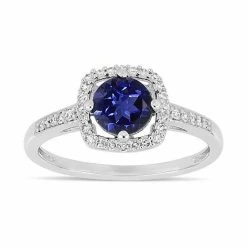 Stella Grace 10k White Gold 1/8 Carat T.W. Diamond Lab-Created Sapphire Frame Ring