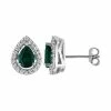 Stella Grace Lab-Created Emerald And Lab-Created White Sapphire Sterling Silver Teardrop Halo Stud Earrings