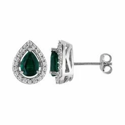 Stella Grace Lab-Created Emerald And Lab-Created White Sapphire Sterling Silver Teardrop Halo Stud Earrings