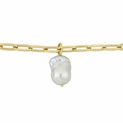 Stella Grace 18k Gold Over Silver Baroque Shape Freshwater Cultured Pearl Link Chain Bracelet -Stella Grace Sales unnamed file 3766