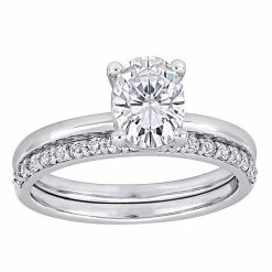 Stella Grace 10K White Gold Lab-Created White Sapphire Oval Cut Bridal Ring Set