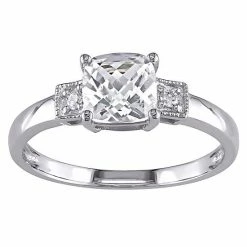 Stella Grace 10k White Gold Lab-Created White Sapphire & Diamond Accent 3-Stone Ring