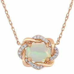 Stella Grace 10k Rose Gold 1/10 Carat T.W. Diamond & Ethiopian Opal Love Knot Necklace