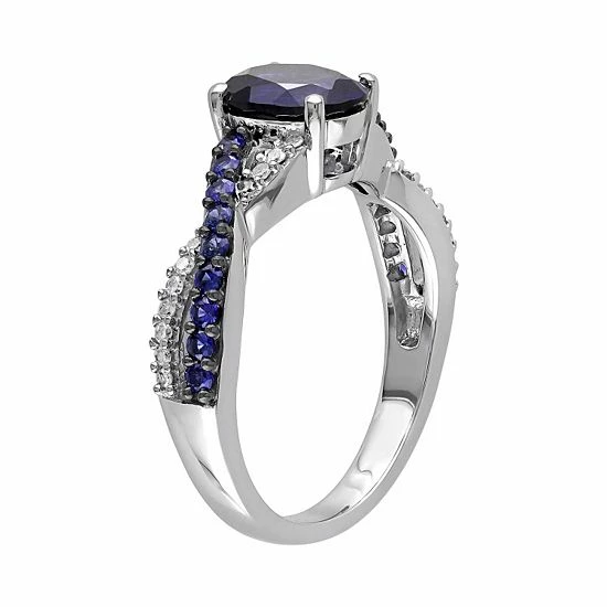 Stella Grace Lab-Created Blue Sapphire And 1/10 Carat T.W. Diamond 10k White Gold Crisscross Ring 2 Stella Grace Lab-Created Blue Sapphire And 1/10 Carat T.W. Diamond 10k White Gold Crisscross Ring - Image 2