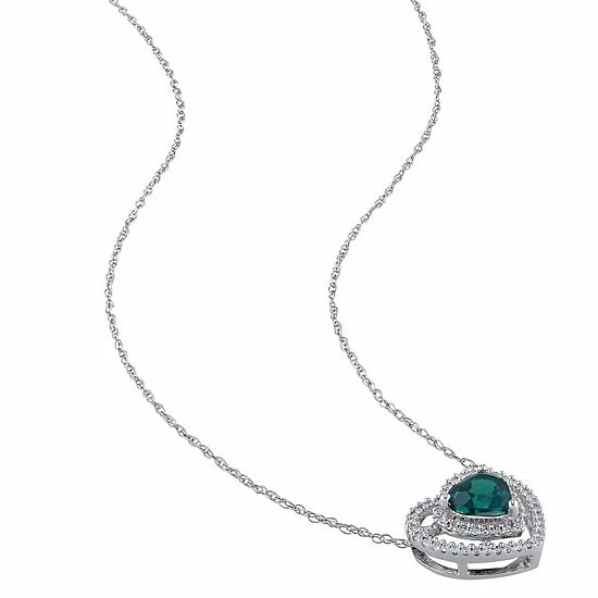 Stella Grace 10k White Gold 1/5 Carat T.W Diamond & Lab-Created Emerald Heart Shaped Pendant Necklace 2 Stella Grace 10k White Gold 1/5 Carat T.W Diamond & Lab-Created Emerald Heart Shaped Pendant Necklace - Image 2