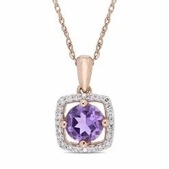 Stella Grace 10k Rose Gold Amethyst 1/10 Carat T.W. Diamond Frame Pendant Necklace