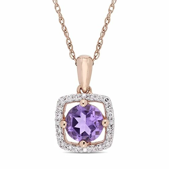 Stella Grace 10k Rose Gold Amethyst 1/10 Carat T.W. Diamond Frame Pendant Necklace 1 Stella Grace 10k Rose Gold Amethyst 1/10 Carat T.W. Diamond Frame Pendant Necklace