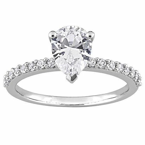 Stella Grace 10k White Gold Lab-Created White Sapphire Pear-Cut Engagement Ring 1 Stella Grace 10k White Gold Lab-Created White Sapphire Pear-Cut Engagement Ring