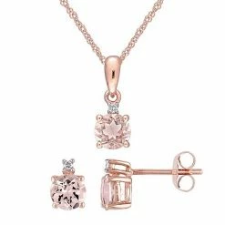 Stella Grace 10k Rose Gold Morganite & Diamond Accent Pendant Stud Earring Set