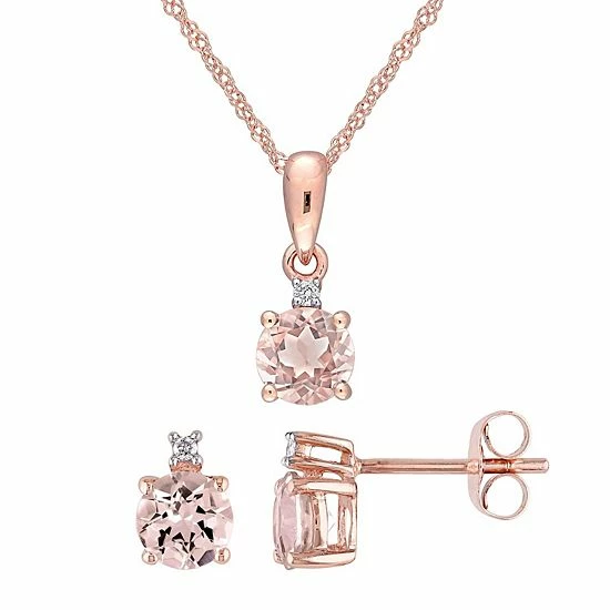 Stella Grace 10k Rose Gold Morganite & Diamond Accent Pendant Stud Earring Set 1 Stella Grace 10k Rose Gold Morganite & Diamond Accent Pendant Stud Earring Set