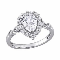 Stella Grace 10K White Gold Lab Created White Sapphire & Diamond Accent Halo Engagement Ring
