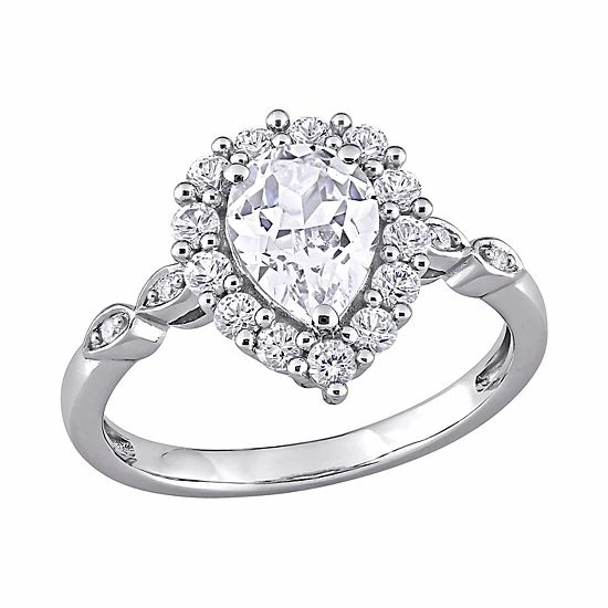 Stella Grace 10K White Gold Lab Created White Sapphire & Diamond Accent Halo Engagement Ring 1 Stella Grace 10K White Gold Lab Created White Sapphire & Diamond Accent Halo Engagement Ring