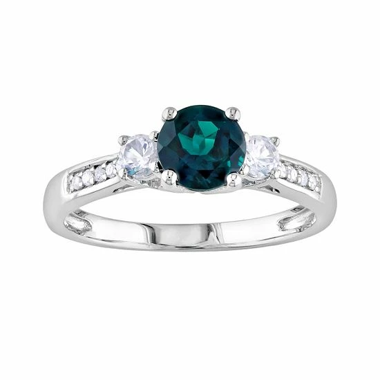 Stella Grace 10k White Gold Lab-Created Emerald, Lab-Created White Sapphire And Diamond Accent 3-Stone Ring 1 Stella Grace 10k White Gold Lab-Created Emerald, Lab-Created White Sapphire And Diamond Accent 3-Stone Ring