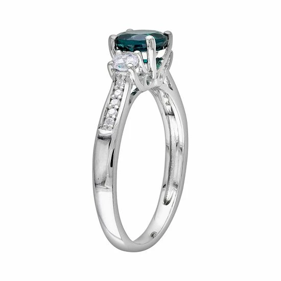 Stella Grace 10k White Gold Lab-Created Emerald, Lab-Created White Sapphire And Diamond Accent 3-Stone Ring 2 Stella Grace 10k White Gold Lab-Created Emerald, Lab-Created White Sapphire And Diamond Accent 3-Stone Ring - Image 2