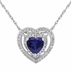 Stella Grace 10k White Gold 1/5 Carat T.W. Diamond & Lab-Created Sapphire Heart Pendant Necklace