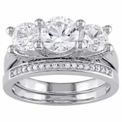 Stella Grace 10k White Gold Lab-Created White Sapphire & 1/10 Carat T.W. Diamond Engagement Ring Set
