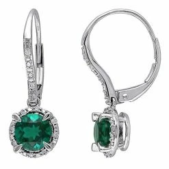 Stella Grace 10K White Gold 1/10 Carat T.W. Diamond & Lab Created Emerald Earrings