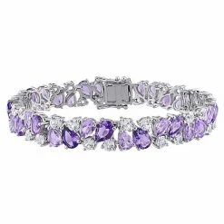 Stella Grace Sterling Silver Rose De France Amethyst & Created White Sapphire Cluster Bracelet