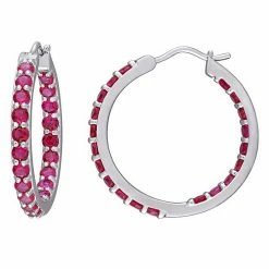 Stella Grace Sterling Silver Lab Created Ruby Inside Outside Hoop Earrings