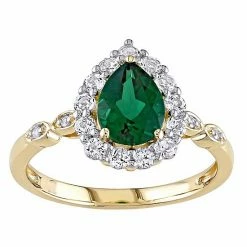 Stella Grace 10k Gold Lab-Created Emerald & Lab-Created White Topaz Teardrop Halo Ring