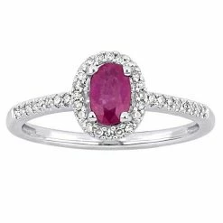 Stella Grace 10k White Gold Ruby & 1/8 Carat T.W Diamond Halo Engagement Ring