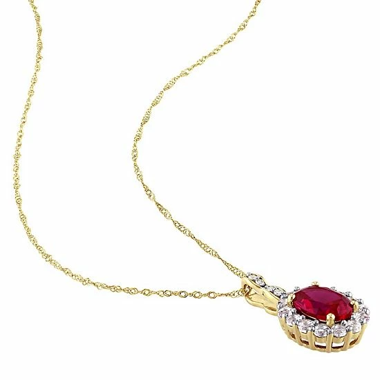 Stella Grace 14k Gold Lab-Created Ruby, White Topaz & Diamond Accent Vintage Pendant With Chain 2 Stella Grace 14k Gold Lab-Created Ruby, White Topaz & Diamond Accent Vintage Pendant With Chain - Image 2