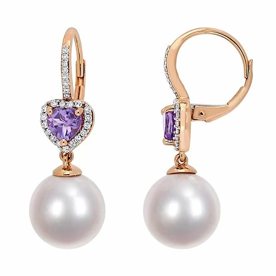 Stella Grace 10k Rose Gold Freshwater Cultured Pearl & Amethyst Drop Earrings 1 Stella Grace 10k Rose Gold Freshwater Cultured Pearl & Amethyst Drop Earrings
