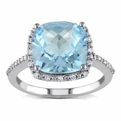Stella Grace 10k White Gold 1/10 Carat T.W. Diamond Sky Blue Topaz Cocktail Ring