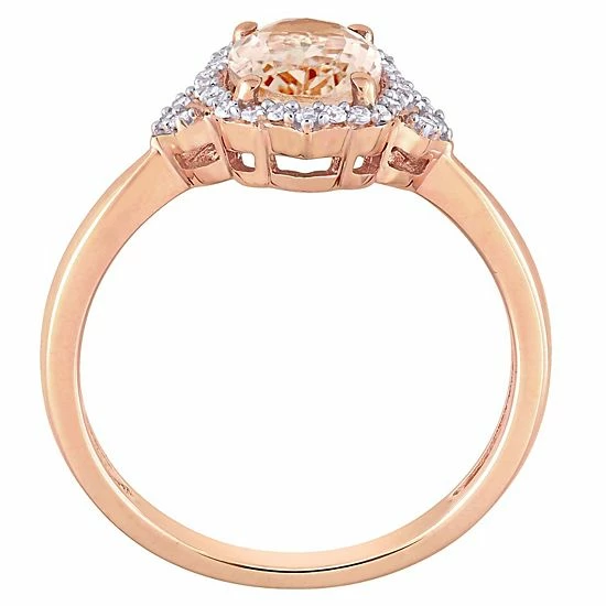 Stella Grace 10k Rose Gold Morganite & 1/8 Carat T.W. Diamond Halo Ring 3 Stella Grace 10k Rose Gold Morganite & 1/8 Carat T.W. Diamond Halo Ring - Image 3