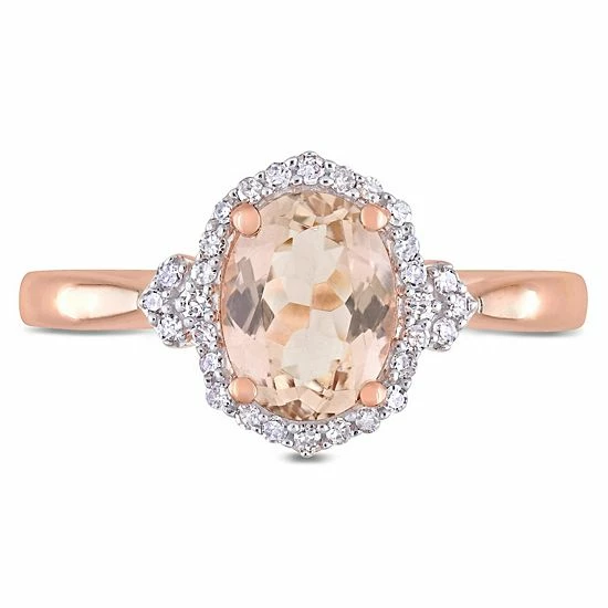 Stella Grace 10k Rose Gold Morganite & 1/8 Carat T.W. Diamond Halo Ring 4 Stella Grace 10k Rose Gold Morganite & 1/8 Carat T.W. Diamond Halo Ring - Image 4