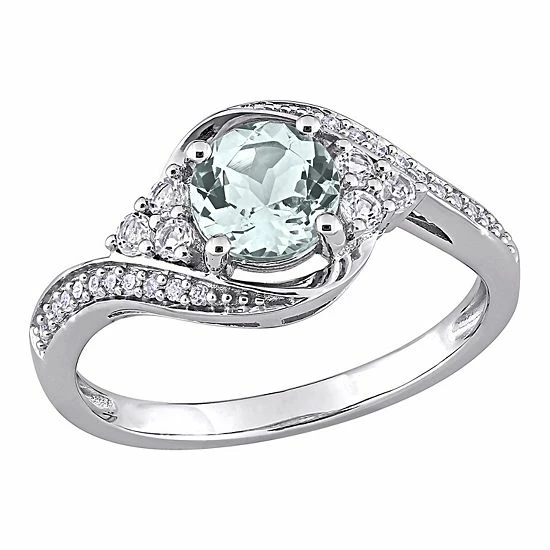 Stella Grace 10K White Gold Aquamarine, White Topaz & 1/10 Carat T.W. Diamond Ring 1 Stella Grace 10K White Gold Aquamarine, White Topaz & 1/10 Carat T.W. Diamond Ring