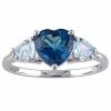 Stella Grace Sterling Silver Blue Topaz & Diamond Accent Heart 3-Stone Ring