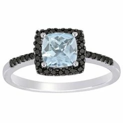 Stella Grace 10k White Gold Aquamarine & 1/7 Carat T.W. Black Diamond Halo Ring