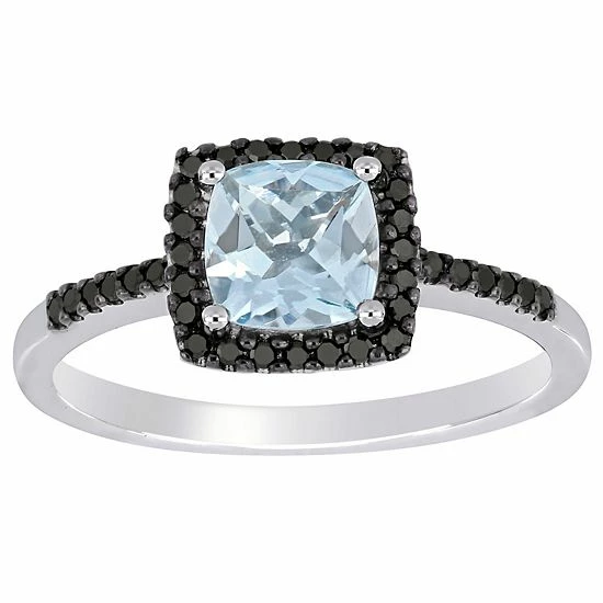Stella Grace 10k White Gold Aquamarine & 1/7 Carat T.W. Black Diamond Halo Ring 1 Stella Grace 10k White Gold Aquamarine & 1/7 Carat T.W. Black Diamond Halo Ring
