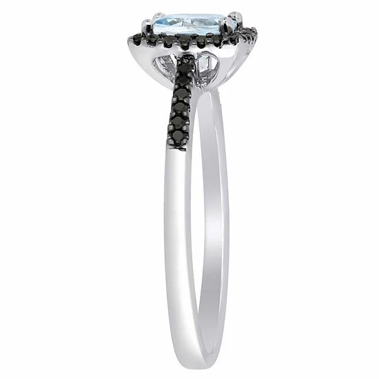 Stella Grace 10k White Gold Aquamarine & 1/7 Carat T.W. Black Diamond Halo Ring 2 Stella Grace 10k White Gold Aquamarine & 1/7 Carat T.W. Black Diamond Halo Ring - Image 2