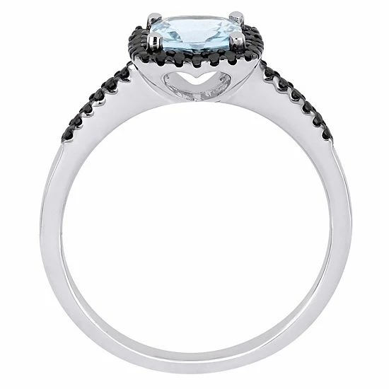 Stella Grace 10k White Gold Aquamarine & 1/7 Carat T.W. Black Diamond Halo Ring 3 Stella Grace 10k White Gold Aquamarine & 1/7 Carat T.W. Black Diamond Halo Ring - Image 3