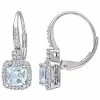 Stella Grace 10k White Gold 1/5 Carat T.W. Diamond & Aquamarine Halo Leverback Earrings