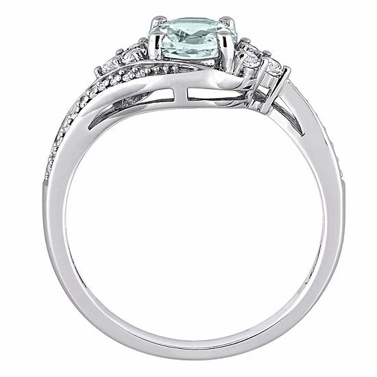 Stella Grace 10K White Gold Aquamarine, White Topaz & 1/10 Carat T.W. Diamond Ring 3 Stella Grace 10K White Gold Aquamarine, White Topaz & 1/10 Carat T.W. Diamond Ring - Image 3