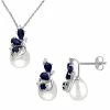 Stella Grace 10k White Gold Freshwater Cultured Pearl, Sapphire & 1/10 Carat T.W. Diamond Pendant & Earring Set