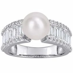 Stella Grace Sterling Silver Freshwater Cultured Pearl & Lab-Created White Sapphire Engagement Ring